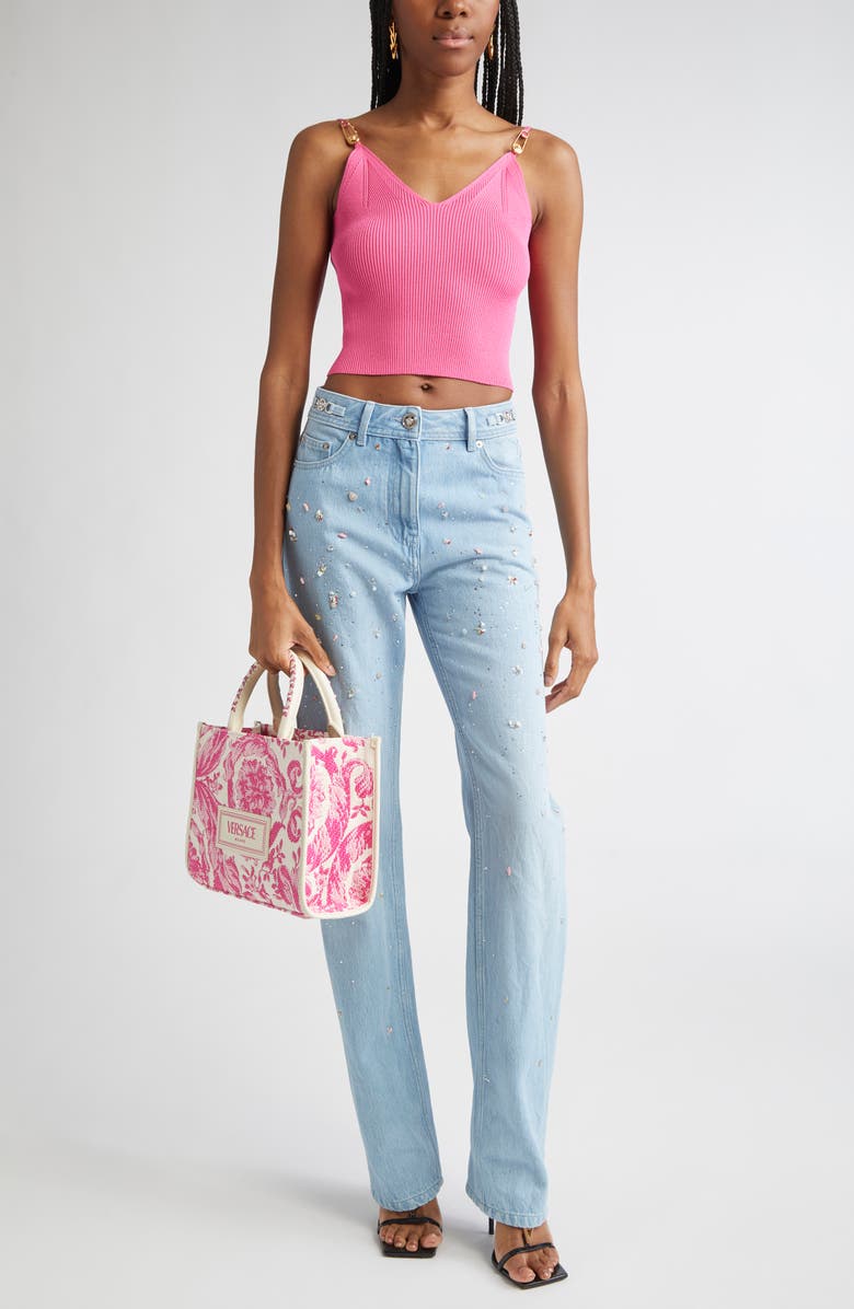 Versace Safety Pin Rib Crop Top, Alternate, color, Dragon Fruit