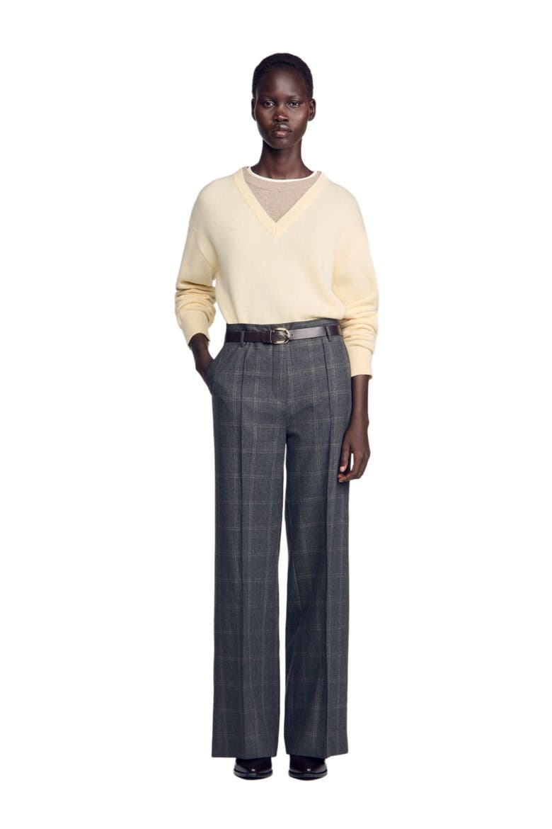 Checked straight-leg trousers, Alternate, color, Grey