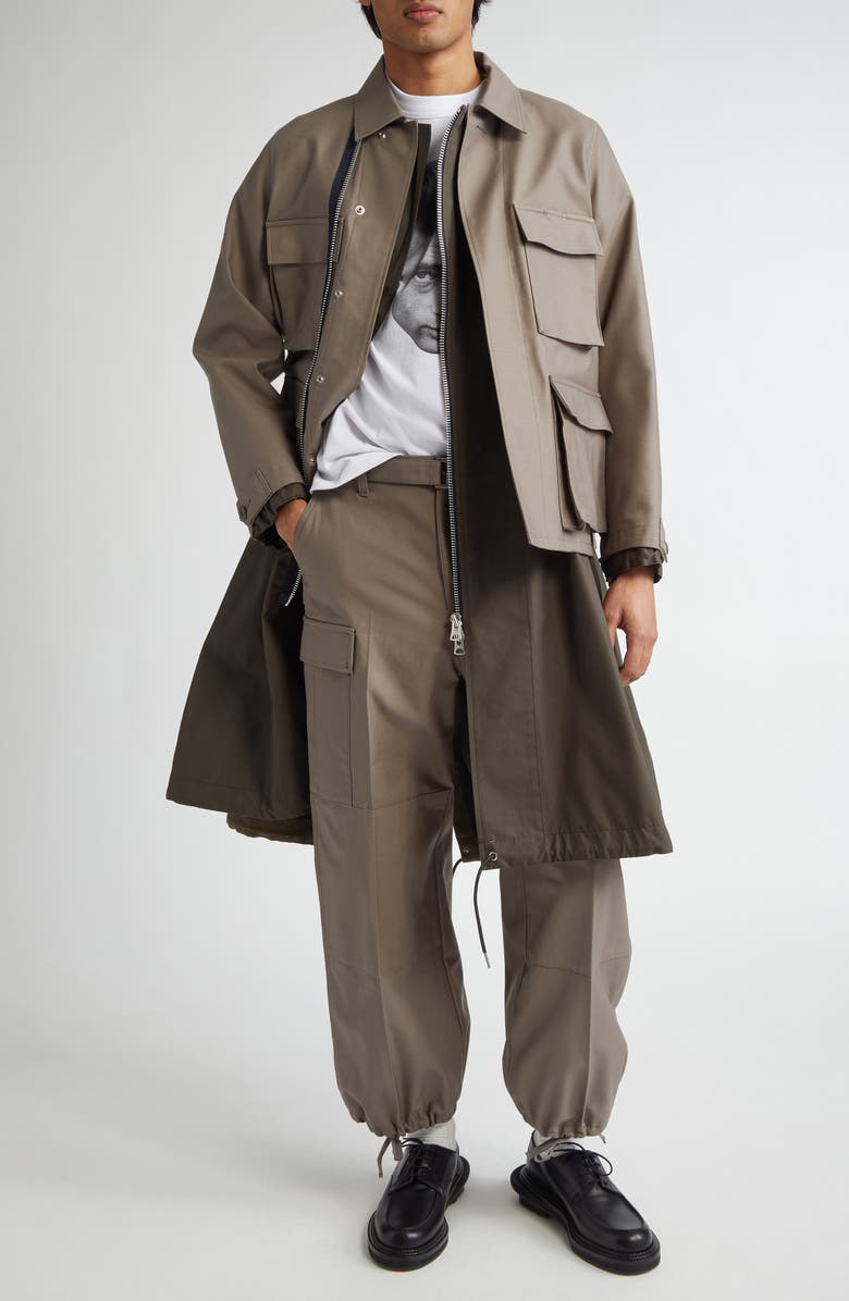 Sacai x WTAPS<sup>®</sup> Layered Mixed Media Coat, Alternate, color, Taupe/ Dark Khaki