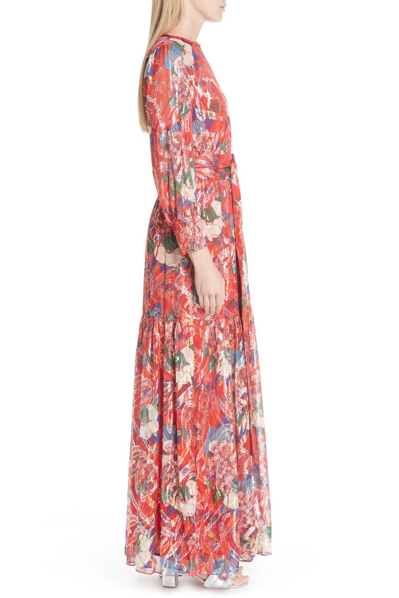 Jasper Belted Floral Maxi Dress, Alternate, color, RED