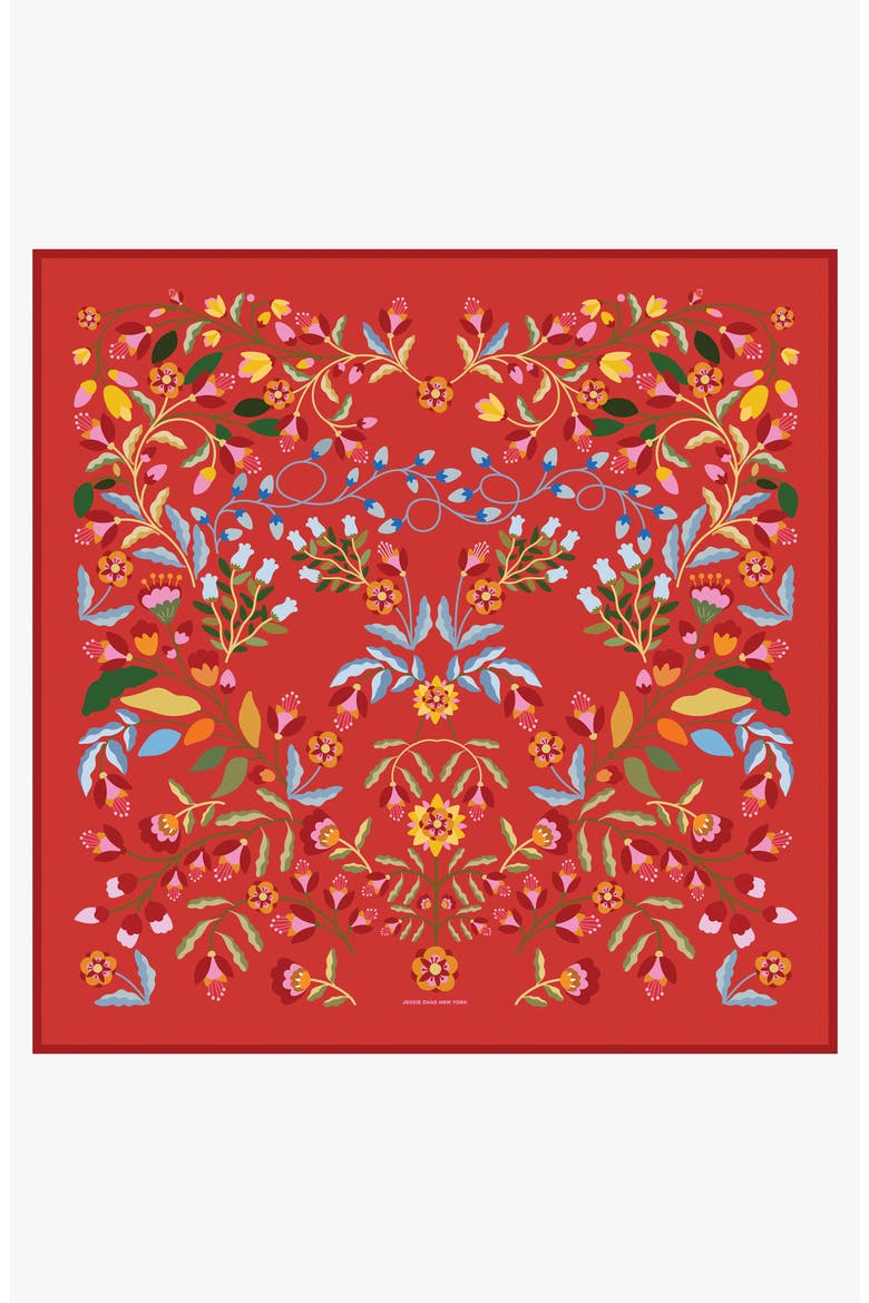 Festival Flora Double Sided Silk Scarf, Main, color, Red
