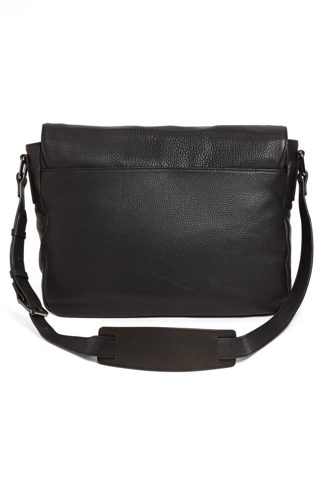 Leather Messenger Bag, Alternate, color, BLACK