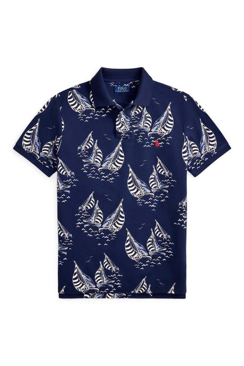 Classic Fit Sailboat Cotton Mesh Polo, Alternate, color, SAILBOAT RACE-NEWPORT NAVY