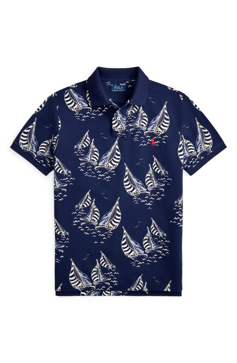 Polo Ralph Lauren Classic Fit Sailboat Cotton Mesh Polo, Alternate, color, Sailboat Race-Newport Navy