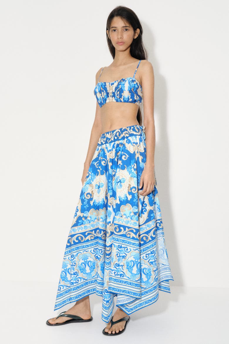 Gathered Poplin Crop Top, Alternate, color, Blue/patterned