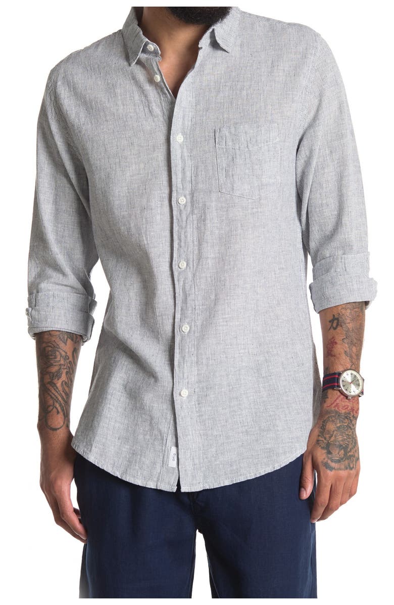 Onia Abe Pinstripe Linen Blend Regular Fit Shirt, Main, color, 