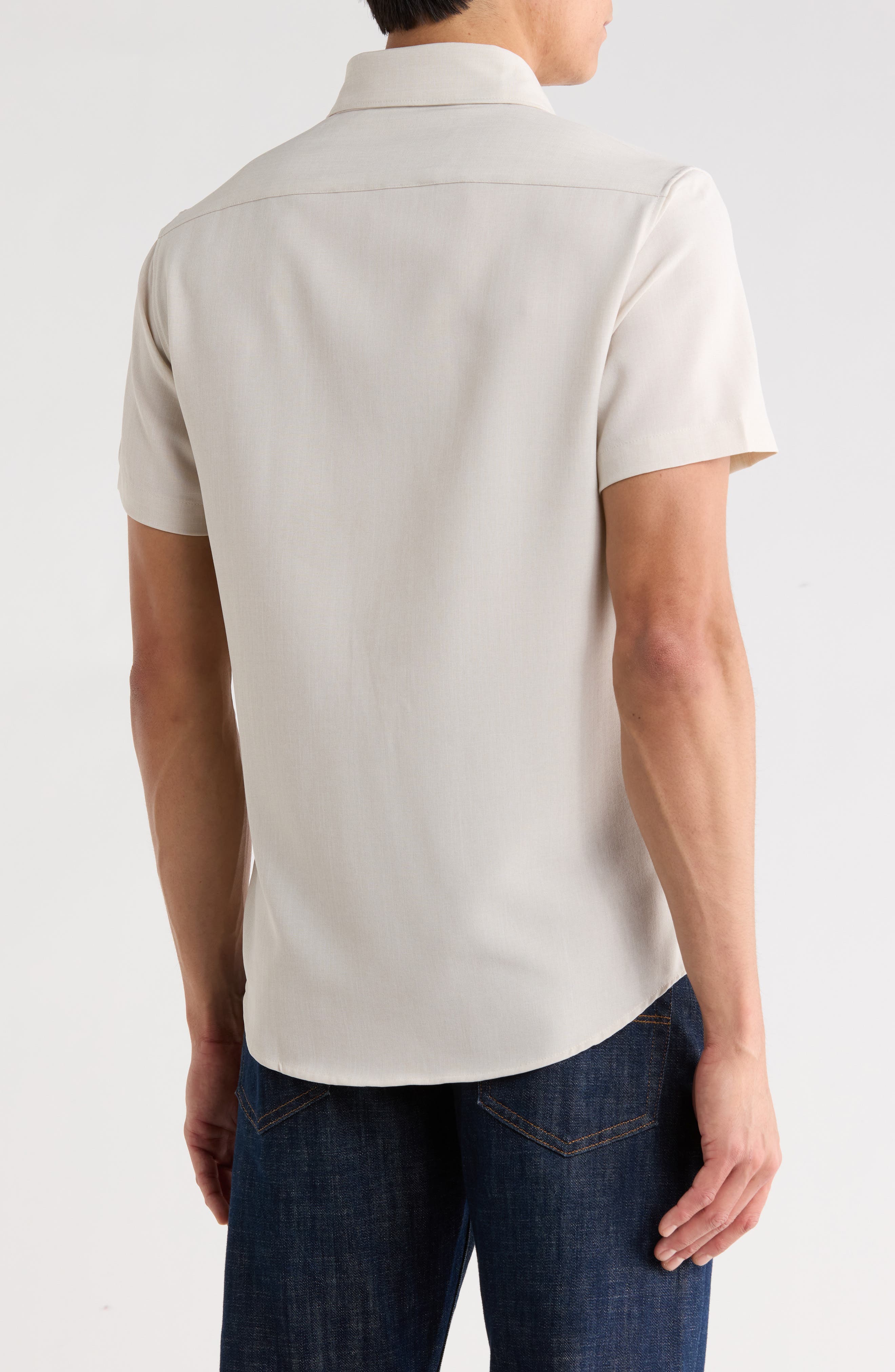 Melange Short Sleeve Stretch Button-Up Shirt - image 2
