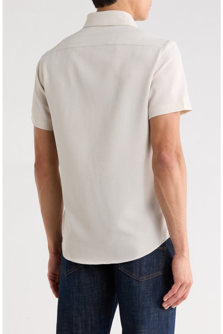 Mélange Short Sleeve Stretch Button-Up Shirt, Alternate, color, BEIGE