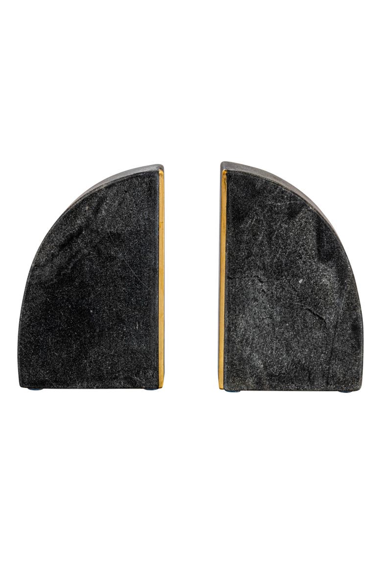 Boho Arched Semicircle Marble Bookends with Brass Detail, Set of 2, Black, Alternate, color, Black