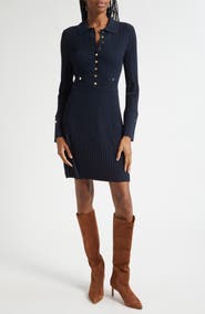 Veronica Beard Lauper Variegated Rib Long Sleeve Sweater Dress