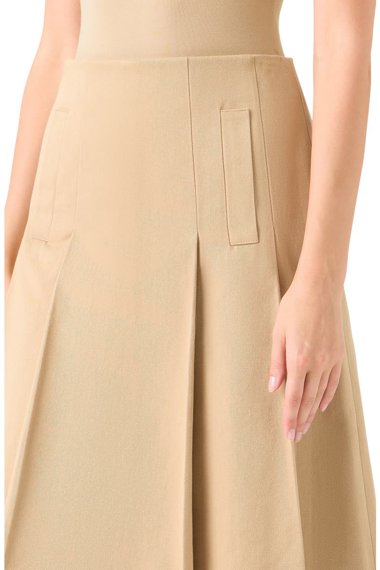 Pleated Cotton Twill A-Line Skirt, Alternate, color, BEIGE