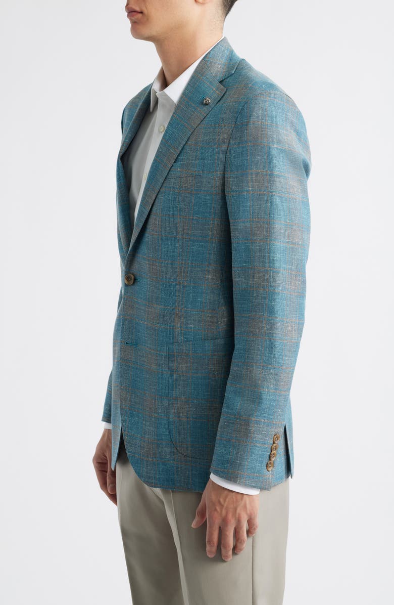 Jack Victor Hampton Teal Plaid Wool & Silk Blend Sport Coat, Alternate, color, Teal