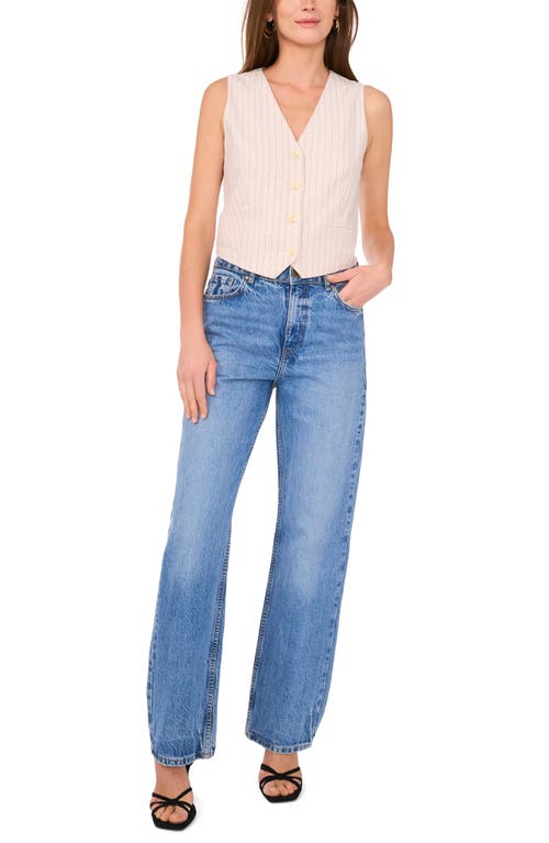 Shop Vince Camuto Pinstripe Cotton & Linen Vest In Almond