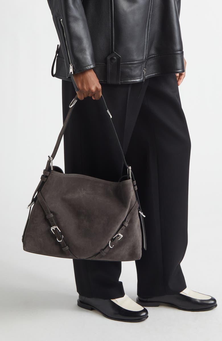 Givenchy Medium Voyou Suede Hobo Bag, Alternate, color, 021-Dark Grey