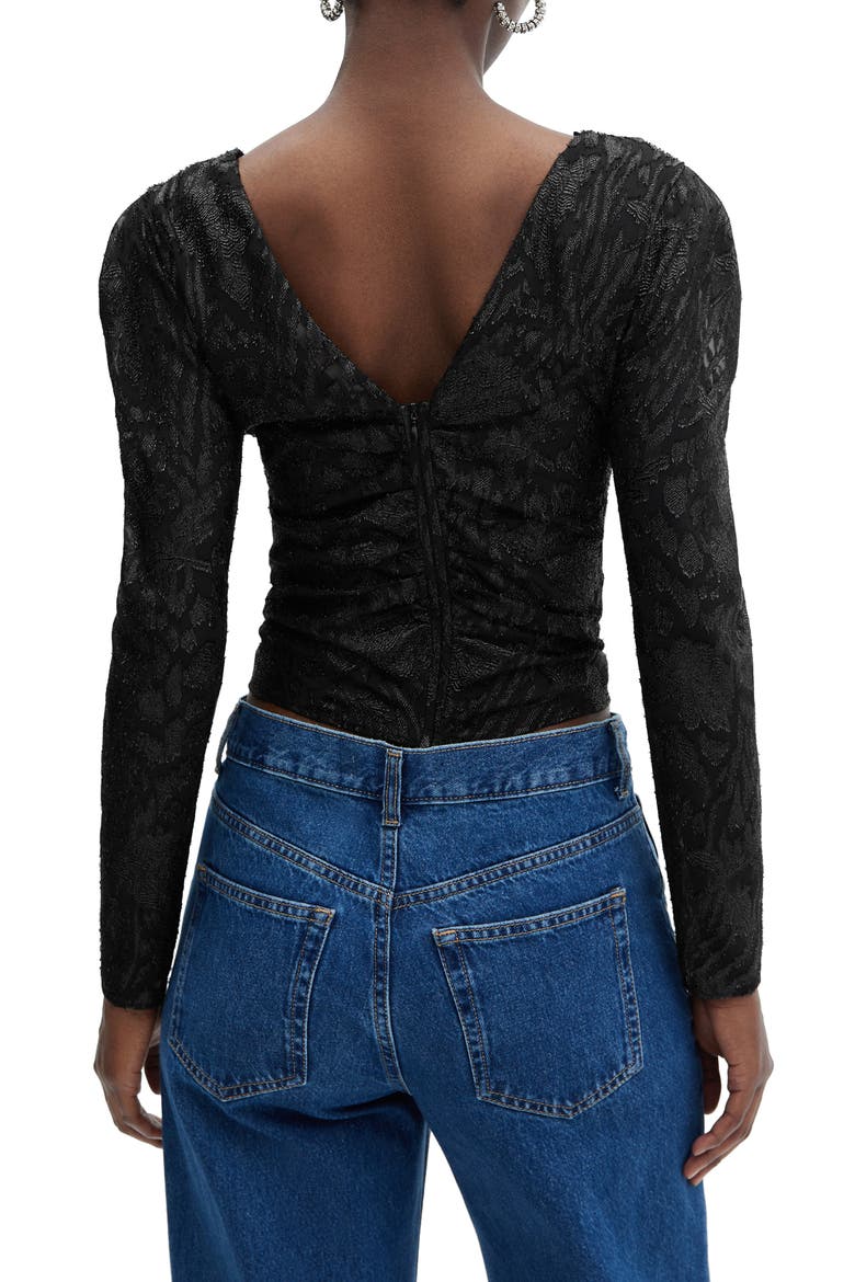 Floral Fil Coupé Jacquard Knit Top, Alternate, color, BLACK