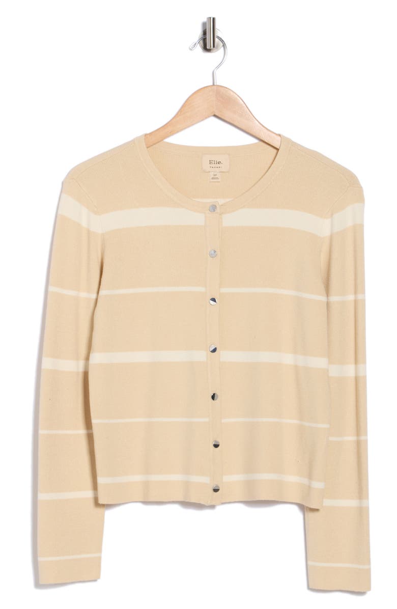 ELIE ELIE TAHARI Variegated Stripe Crop Cardigan, Main, color, Sand/ Ivory Stripe