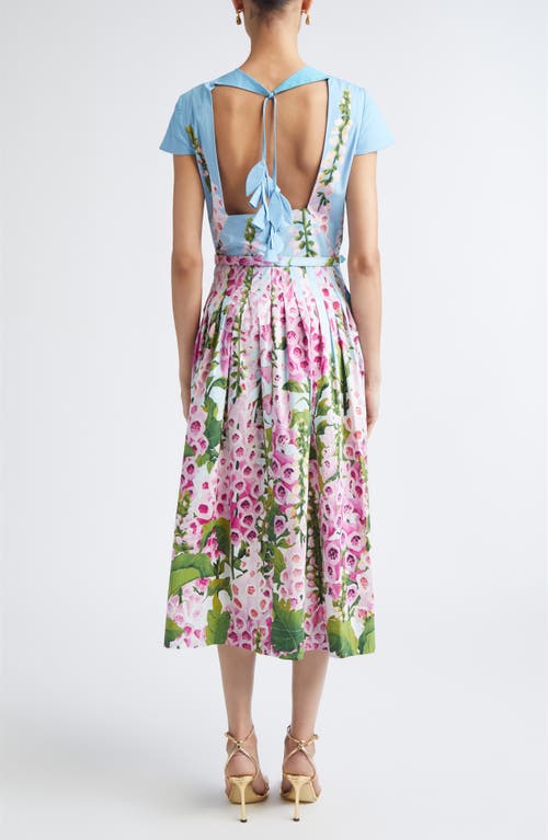 Oscar De La Renta Foxglove Stretch Poplin Fit & Flare Dress In Multi