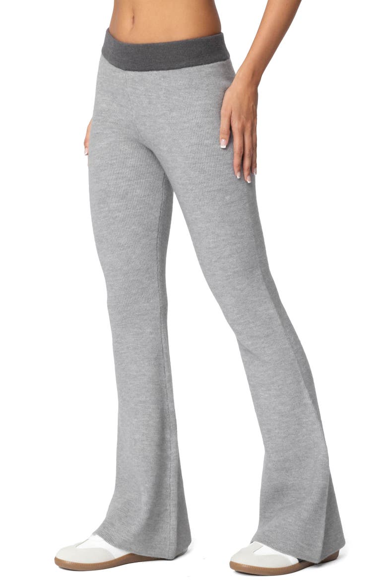 Lei Contrast Trim Flare Knit Pants, Alternate, color, GRAY