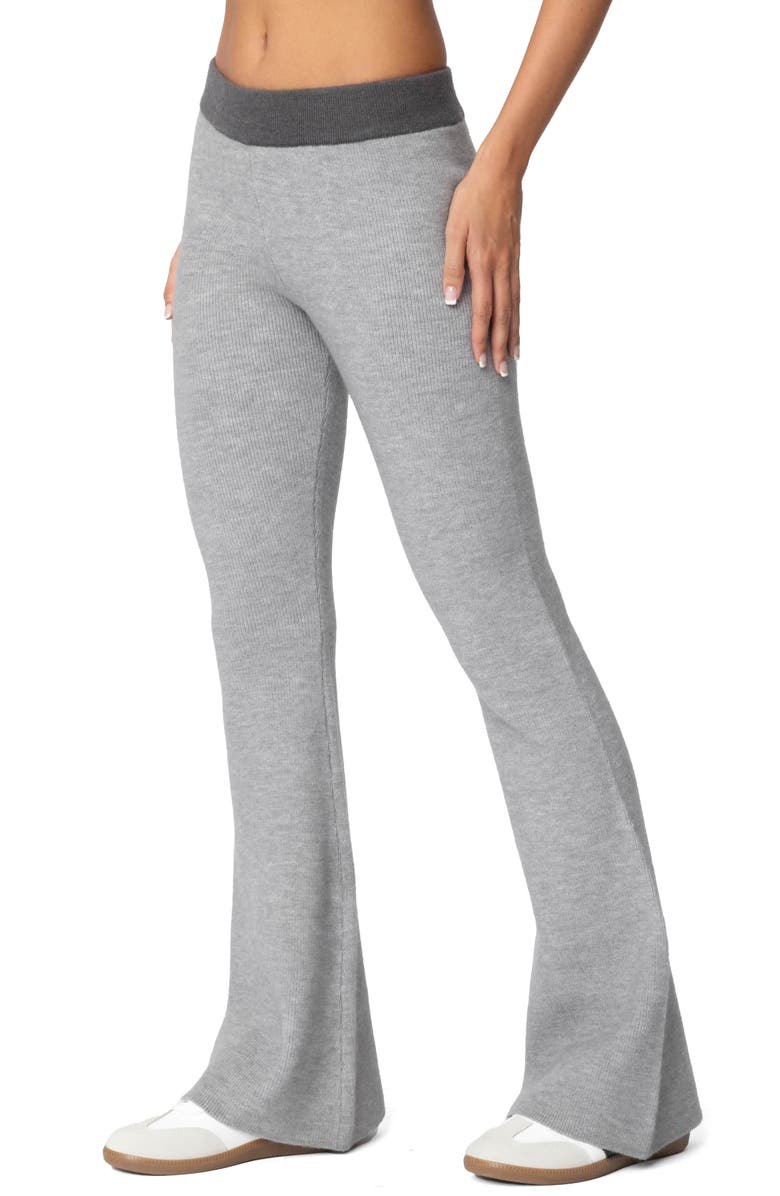 EDIKTED Lei Contrast Trim Flare Knit Pants, Alternate, color, Gray