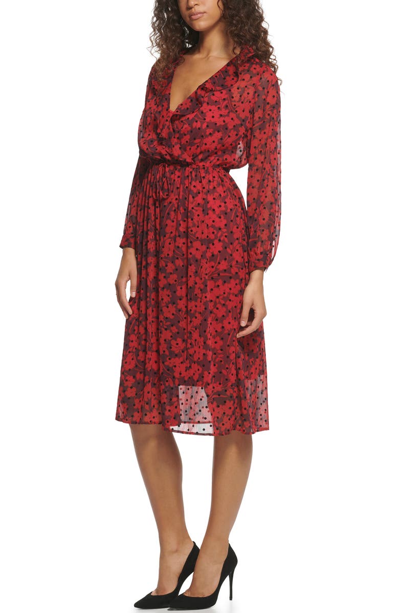 Tommy Hilfiger Flocked Playful Petal Dress, Alternate, color, Wine Tasting/ Chili Pepper