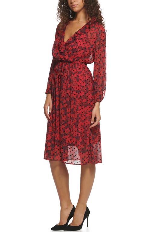 Tommy Hilfiger Flocked Playful Petal Dress In Wine Tasting/chili Pepper