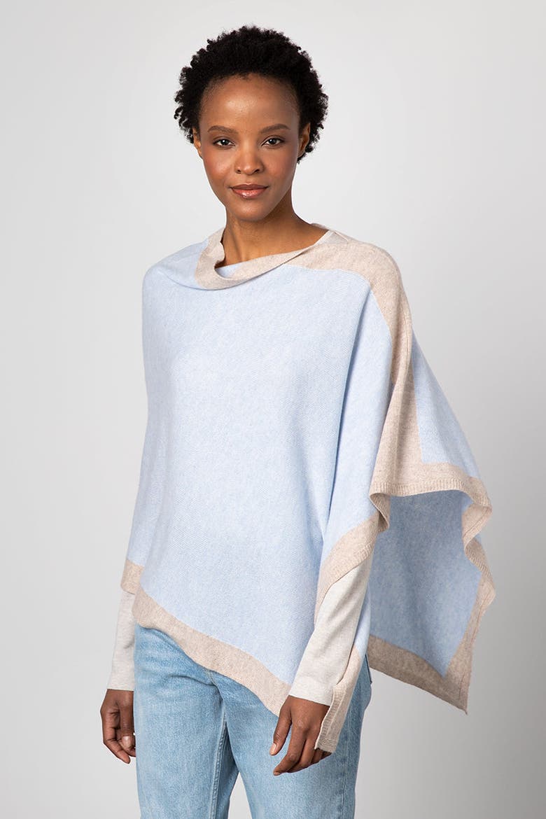 Contrast Border Poncho, Alternate, color, Indigo
