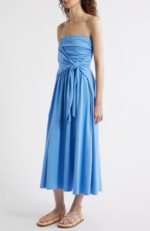 Treasure & Bond Strapless Tie Front Stretch Cotton Midi Sundress In Blue