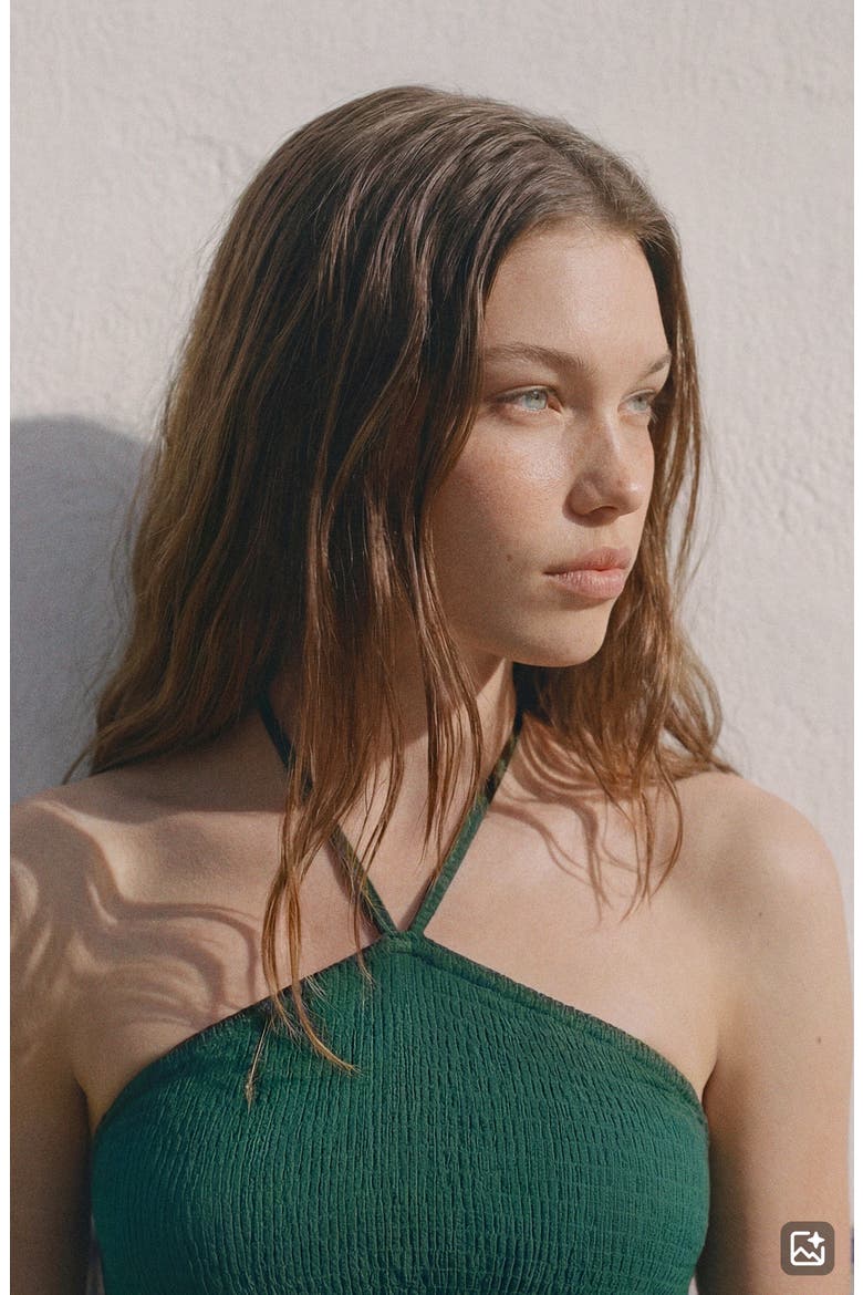 Smocked Cotton Gauze Halter Dress, Alternate, color, GREEN