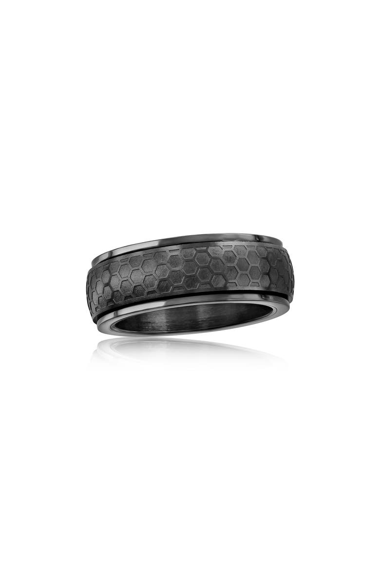 Men's Stainless Steel Honeycomb Spinner Ring, Main, color, BLACK