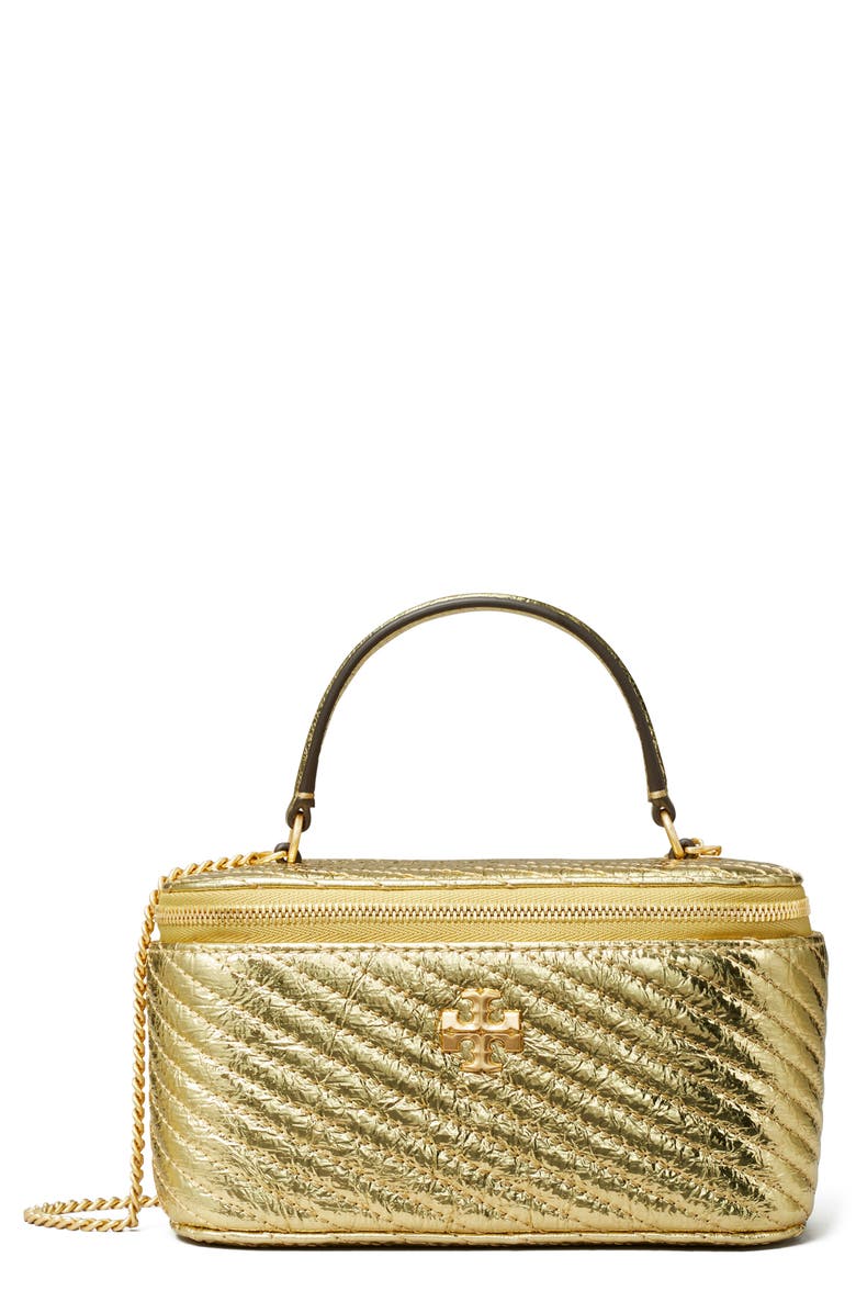 Tory Burch Kira Metallic Moto Quilted Leather Vanity Train Case, Main, color,