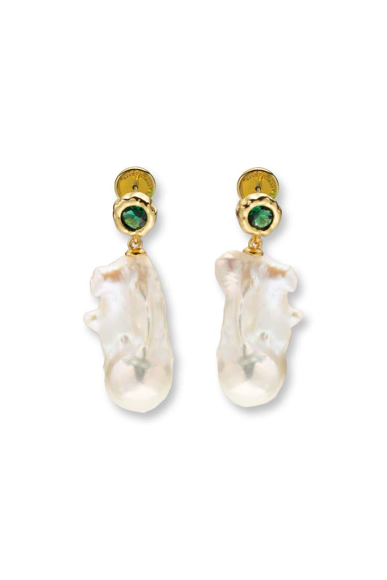Skyler Freshwater Baroque Pearl Drop Earrings, Main, color, Gold/Green