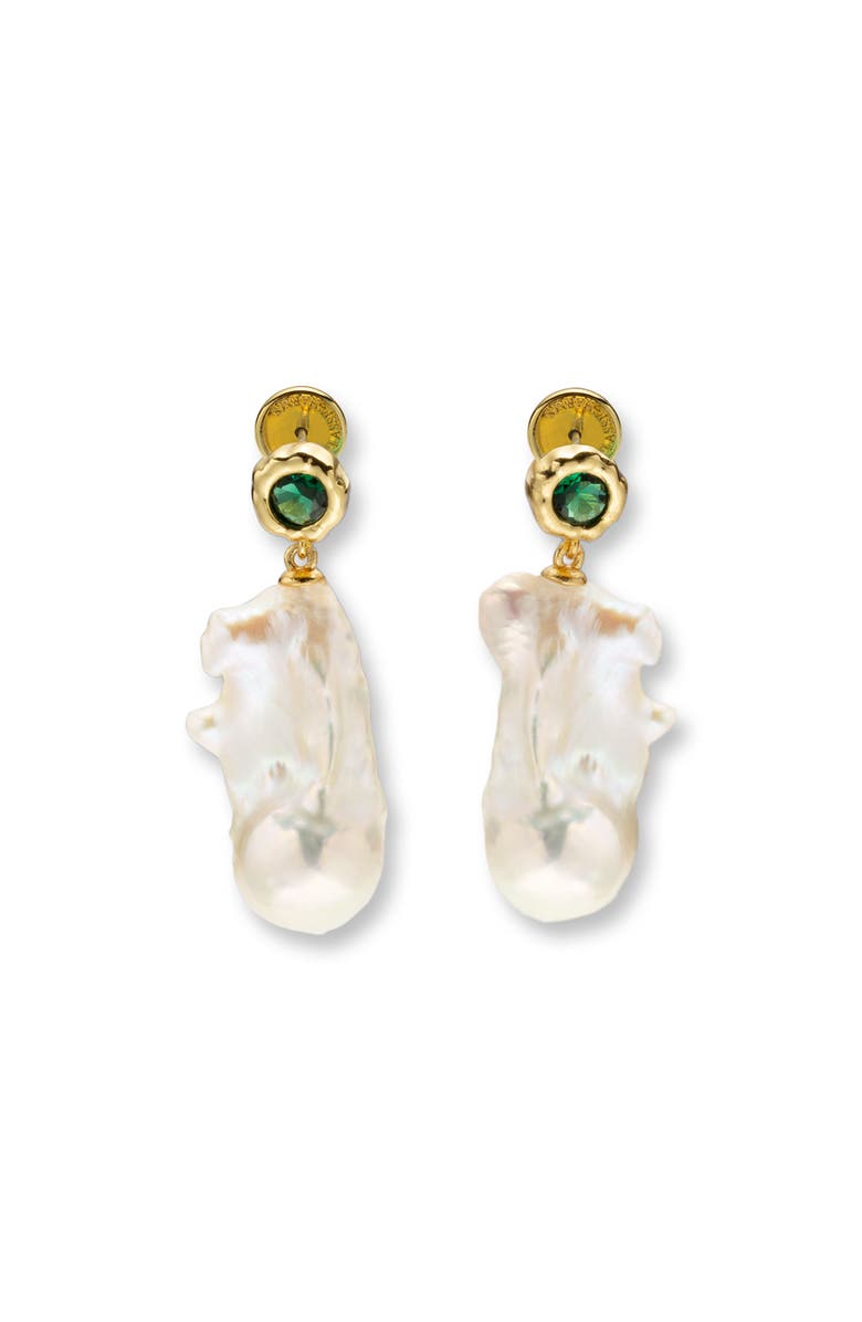Classicharms Skyler Freshwater Baroque Pearl Drop Earrings, Main, color, Gold/Green