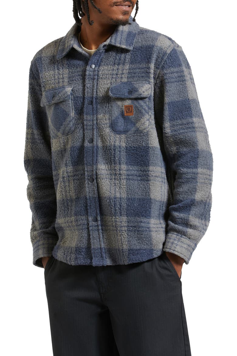Bowery Arctic Fleece Shirt Jacket, Main, color, WASHED NAVY/ BEIGE PLAID