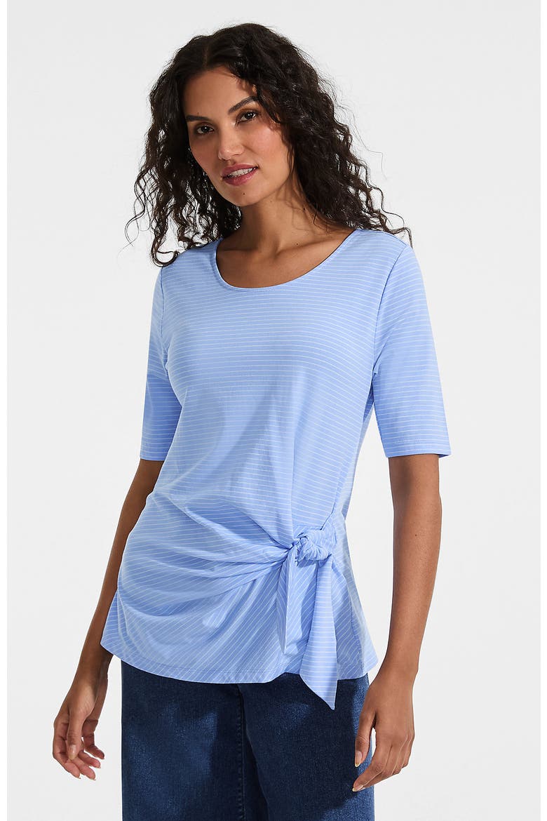 Lightweight Jersey Tie Front Top, Main, color, Clear Blue Sky Thin Stripe