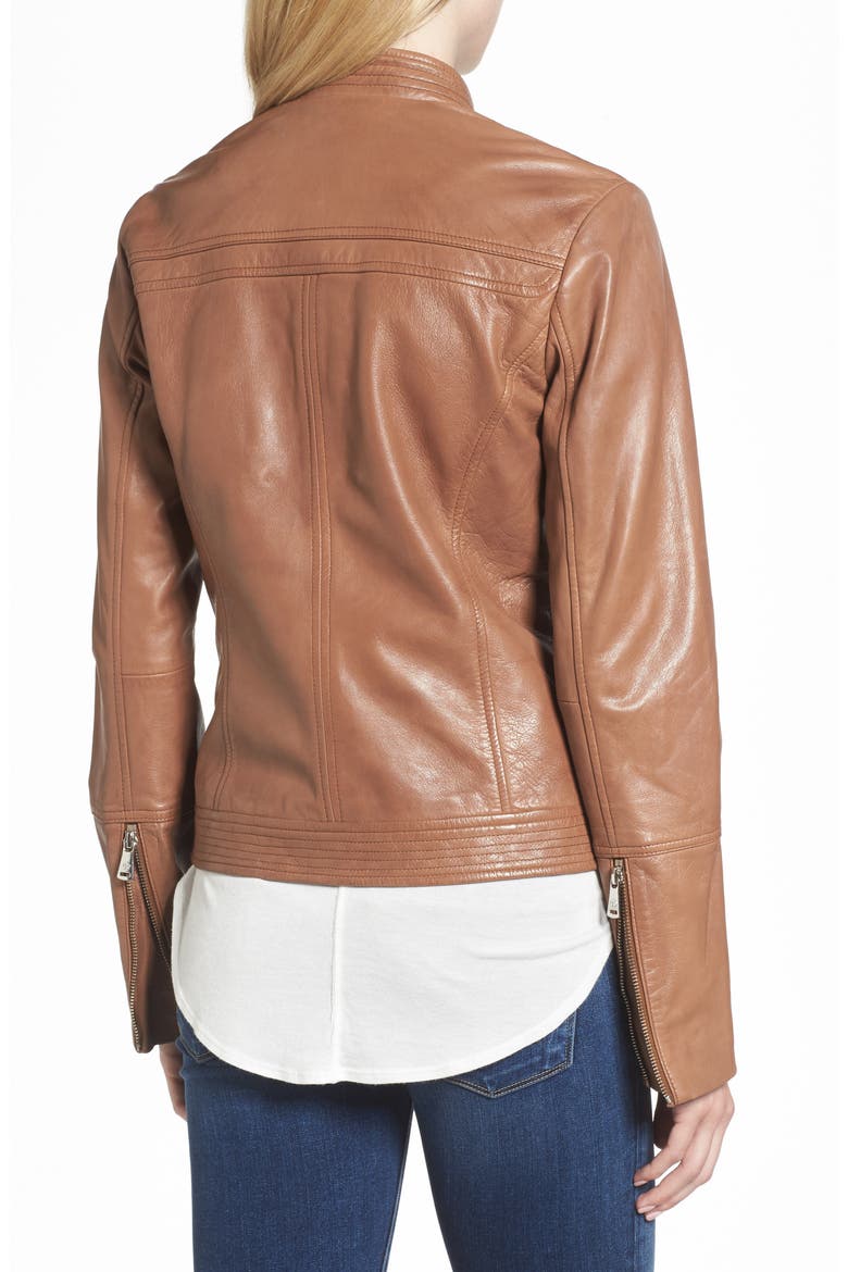Leather Moto Jacket, Alternate, color, TOBACCO