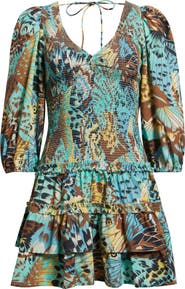 LOVE THE LABEL Audrey Smocked Layered Ruffle Long Sleeve Dress