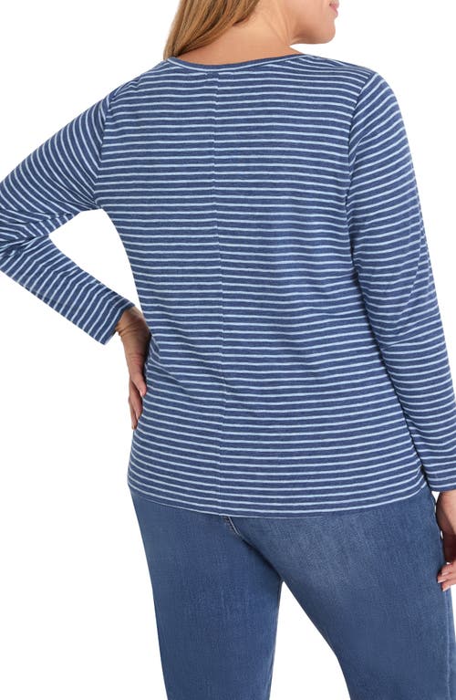 Nzt By Nic+zoe Stripe Long Sleeve Cotton Blend T-shirt In Blue