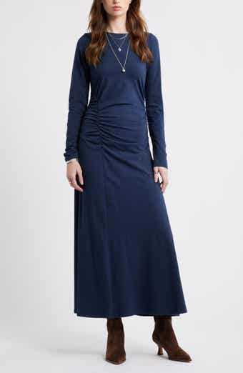 Treasure & Bond Side Ruched Long Sleeve Stretch Cotton Dress