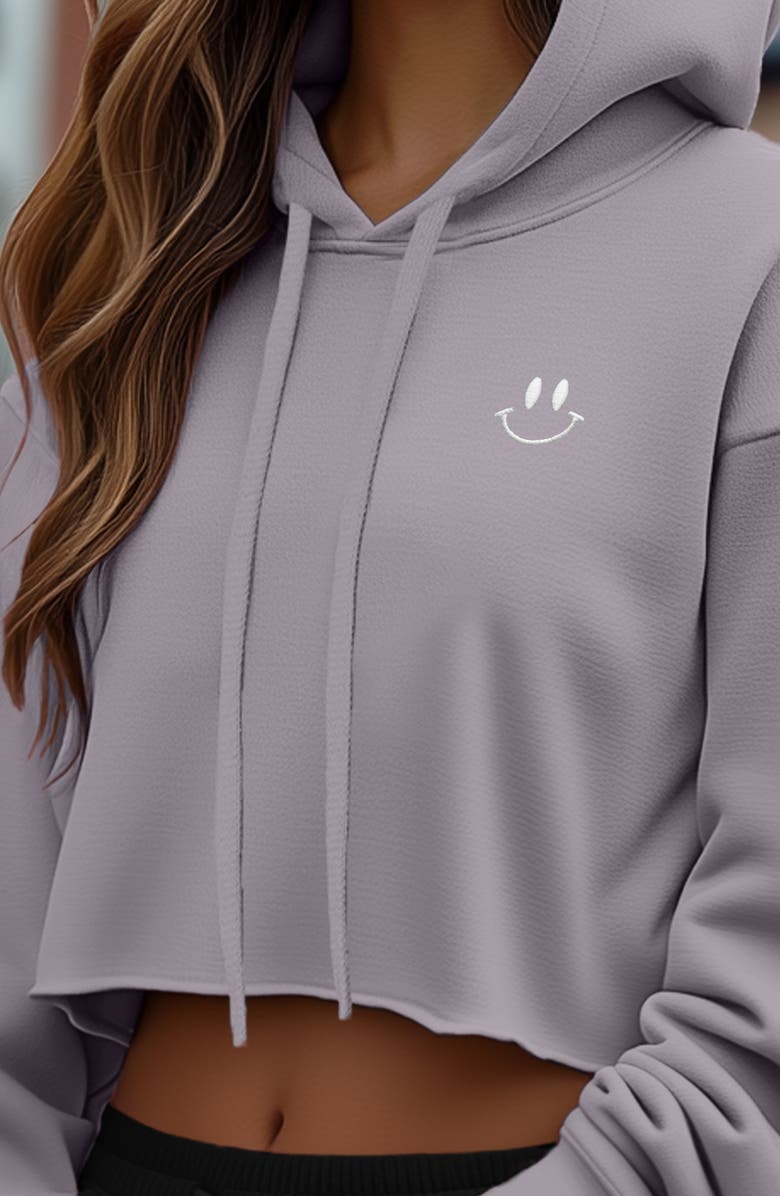 Dalix Smile Face Cropped Hoodie, Alternate, color, Storm Gray