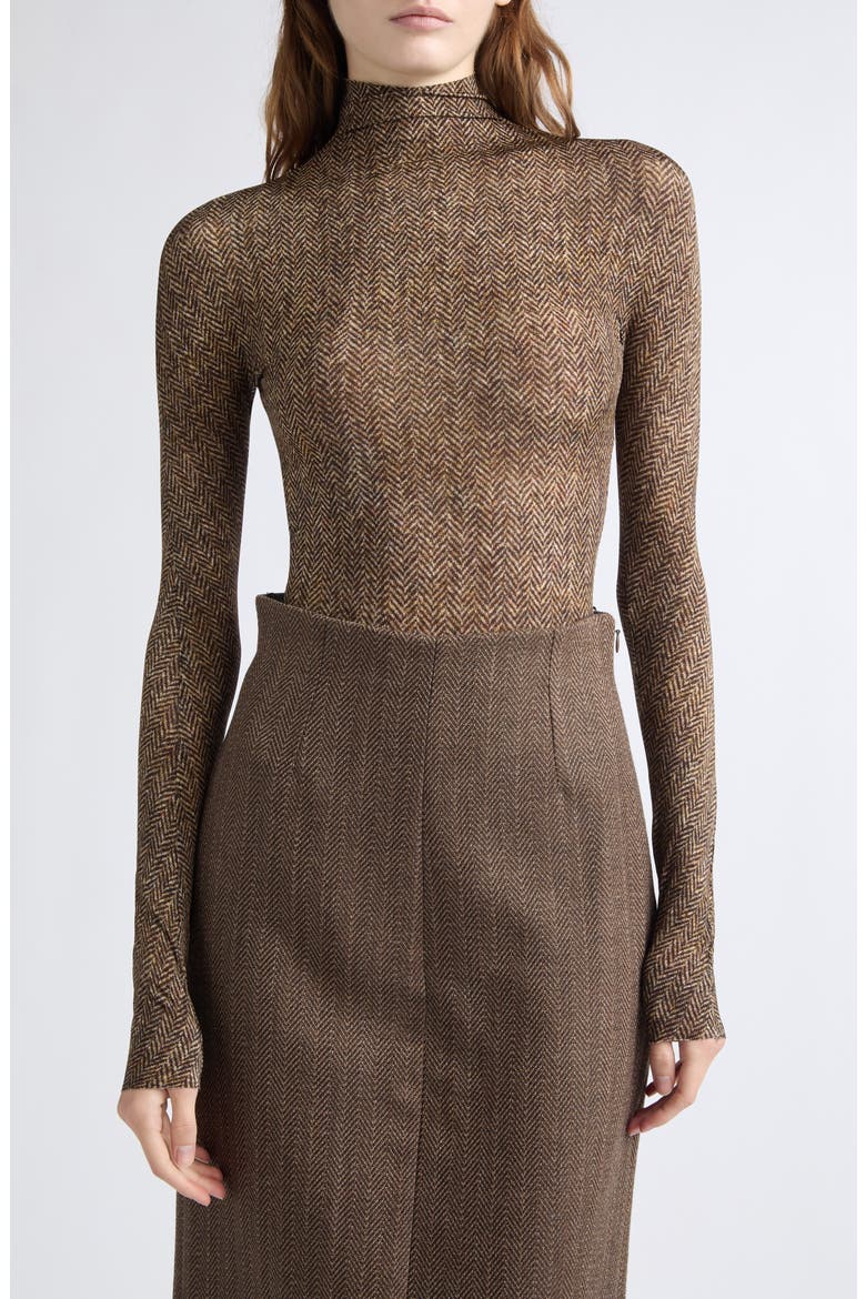 Printed Herringbone Bodysuit, Main, color, BROWN