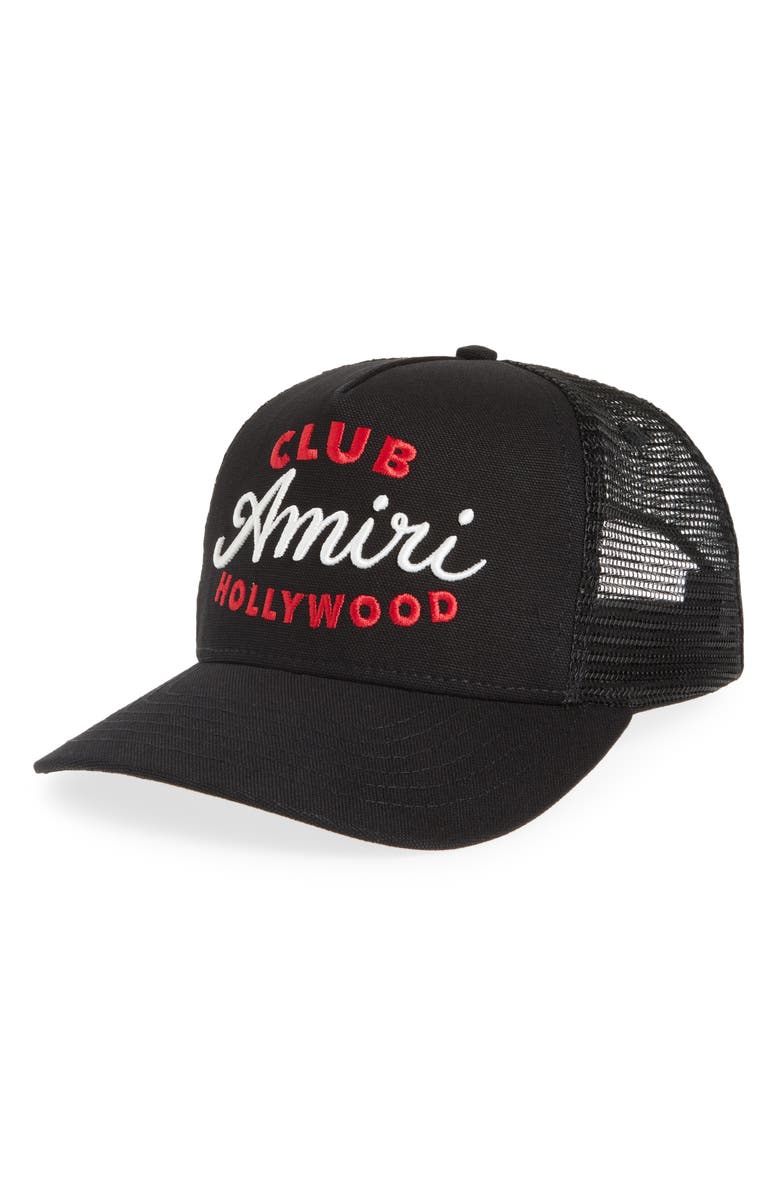 AMIRI Club Amiri Embroidered Trucker Hat, Main, color,
