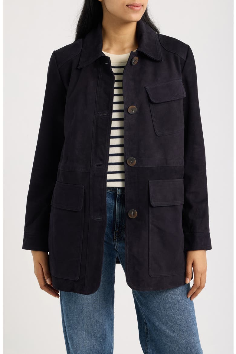 Cinched Waist Leather Suede Jacket, Main, color, NAVY