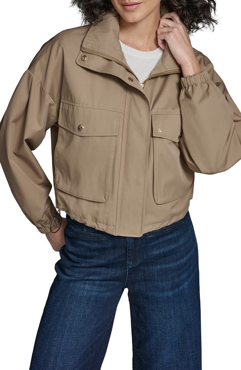 KARL LAGERFELD Water Resistant Crop Cotton Blend Bomber Jacket, Main, color, 