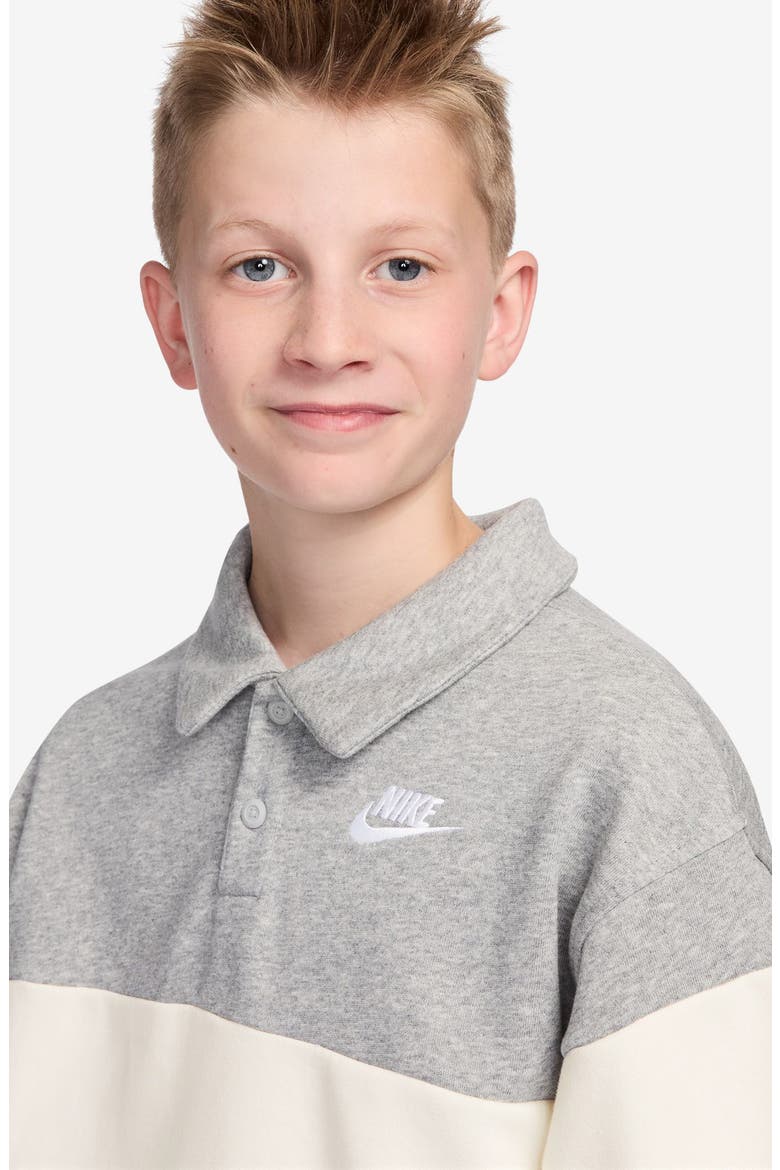 Kids' Sportswear Club French Terry Rugby Shirt, Alternate, color, DARK GREY HEATHER/ SAIL/ WHITE