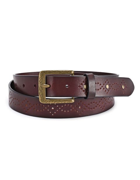 Daisy Genuine Leather Perforated Floral Detail Belt