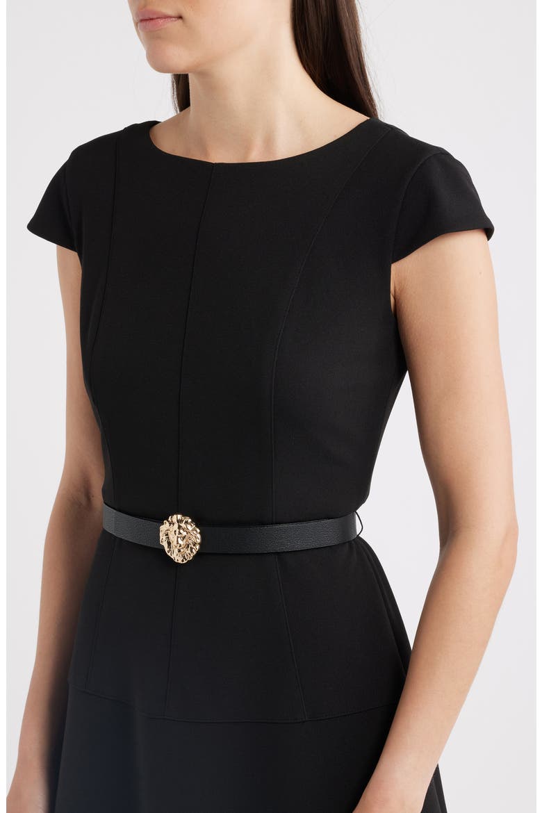 Belted Scuba Crepe Midi Dress, Alternate, color, ANNE BLACK