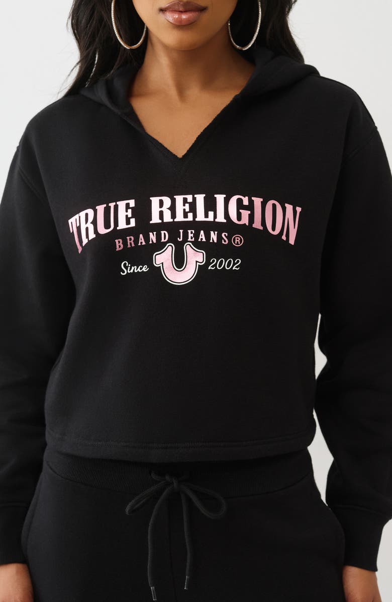 True Religion Notch Cotton Blend Crop Hoodie, Alternate, color,