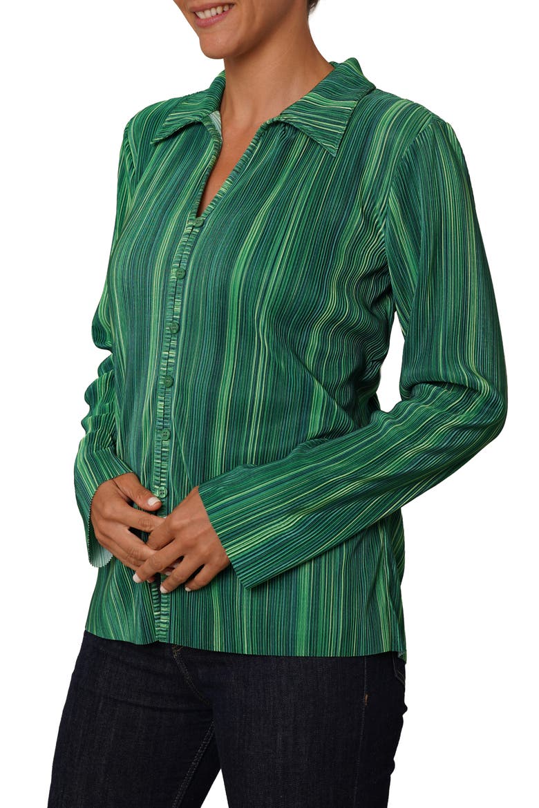 Plissé Button-Up Shirt, Alternate, color, EVERGREEN COMBO