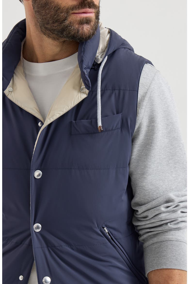 Bonded nylon down vest with detachable hood, Alternate, color, Blue