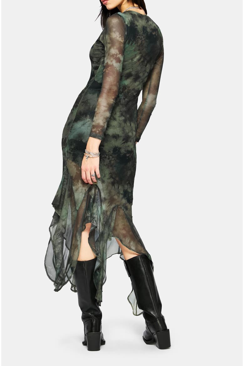 Nova Mesh Long Sleeve Tie Dye Maxi Dress, Alternate, color, Green